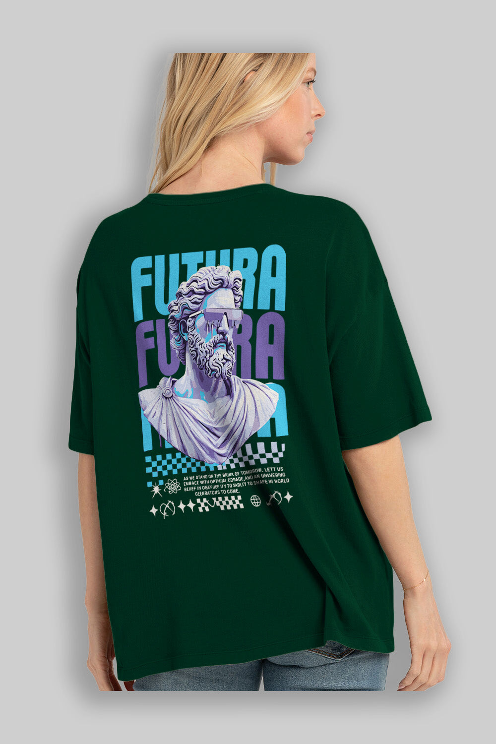 Futura Zeus Arka Baskılı Oversize t-shirt Erkek Kadın %100 Pamuk Bisiklet Yaka tişort