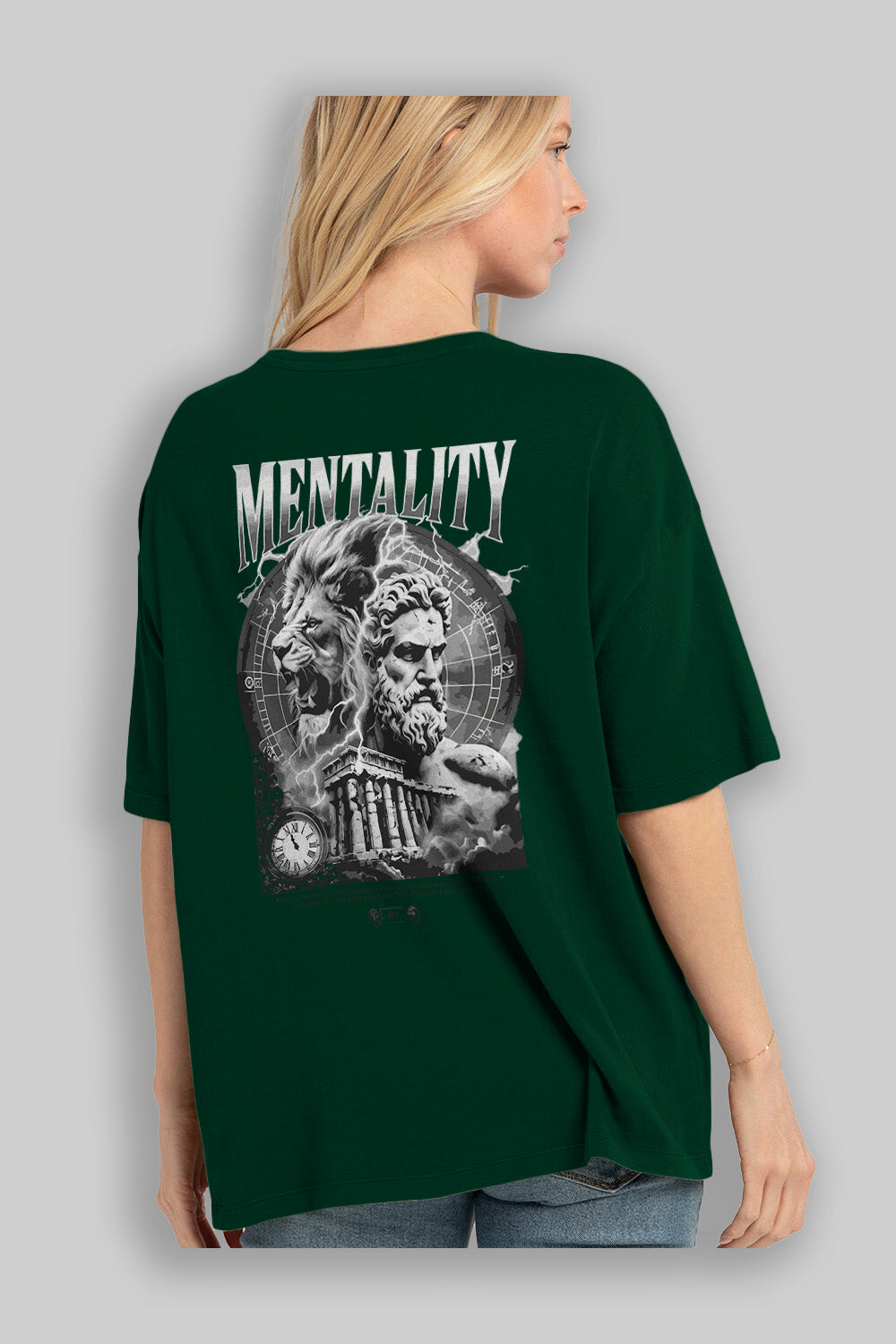 Mentality Zeus Arka Baskılı Oversize t-shirt Erkek Kadın %100 Pamuk Bisiklet Yaka tişort
