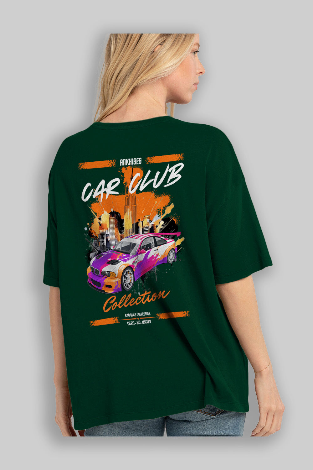 Araba Club Serisi 6 Baskılı Oversize t-shirt Erkek Kadın %100 Pamuk Bisiklet Yaka tişort