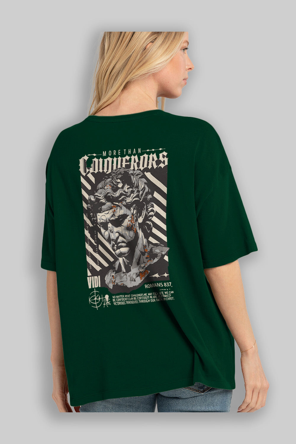 Roman Conqueror Arka Baskılı Oversize t-shirt Erkek Kadın %100 Pamuk Bisiklet Yaka tişort