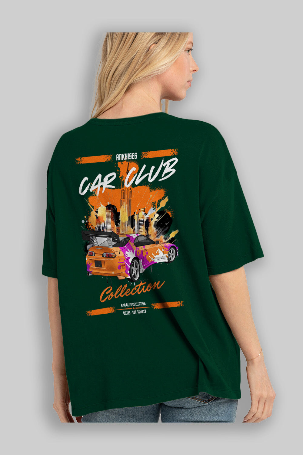 Araba Club Serisi 39 Baskılı Oversize t-shirt Erkek Kadın %100 Pamuk Bisiklet Yaka tişort