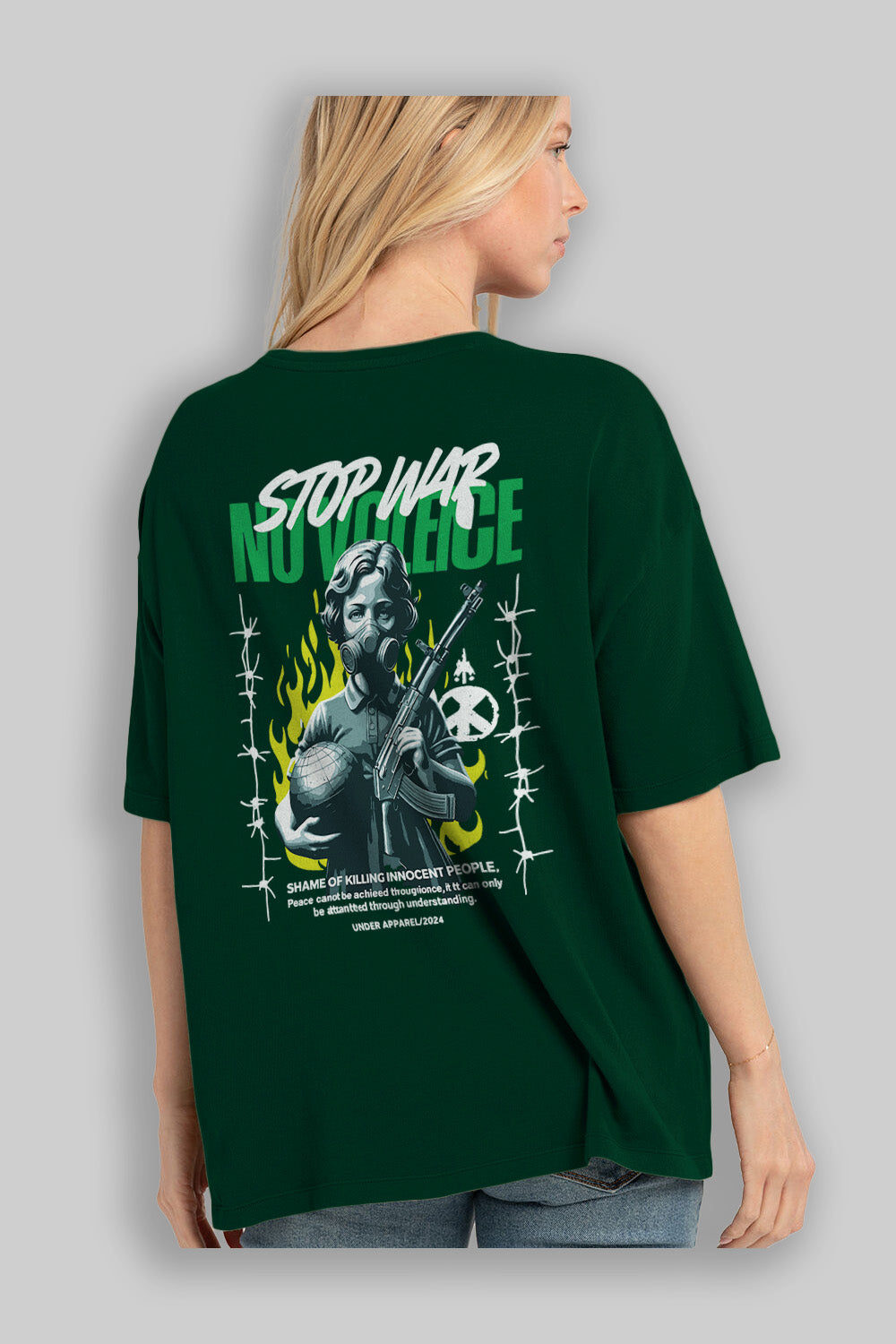 Stop War Arka Baskılı Oversize t-shirt Erkek Kadın %100 Pamuk Bisiklet Yaka tişort