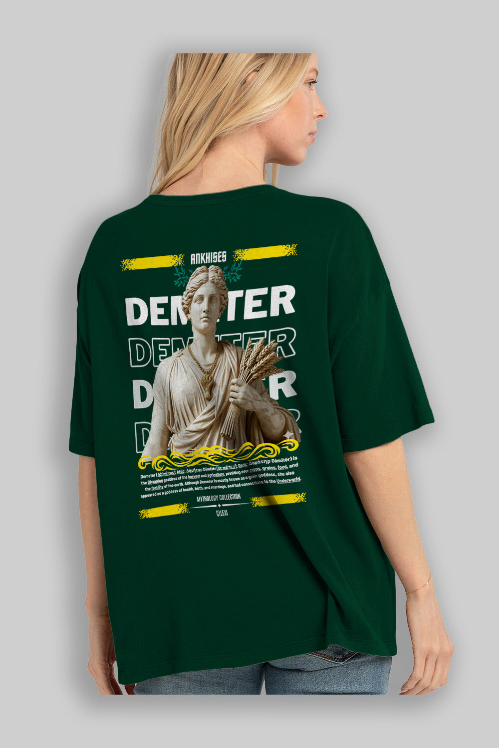 Demeter 1 Arka Baskılı Oversize t-shirt Erkek Kadın %100 Pamuk Bisiklet Yaka tişort
