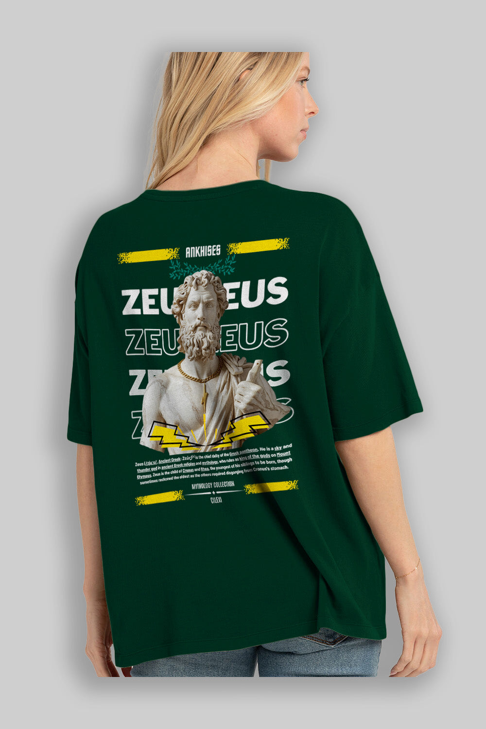 Zeus 4 Arka Baskılı Oversize t-shirt Erkek Kadın %100 Pamuk Bisiklet Yaka tişort
