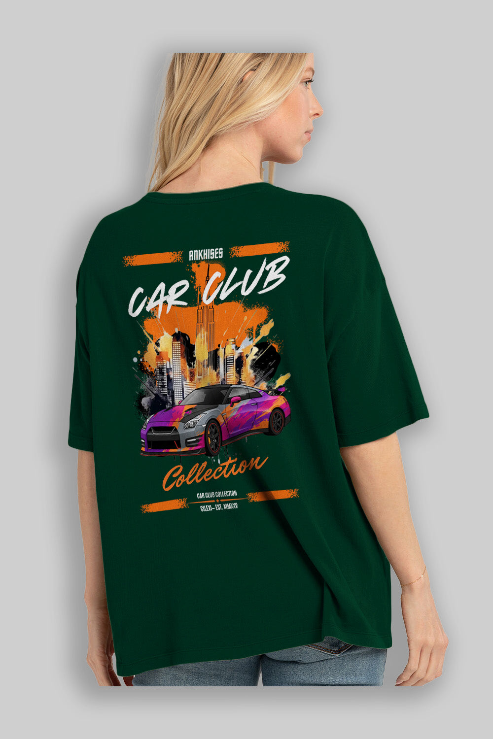 Araba Club Serisi 31 Baskılı Oversize t-shirt Erkek Kadın %100 Pamuk Bisiklet Yaka tişort