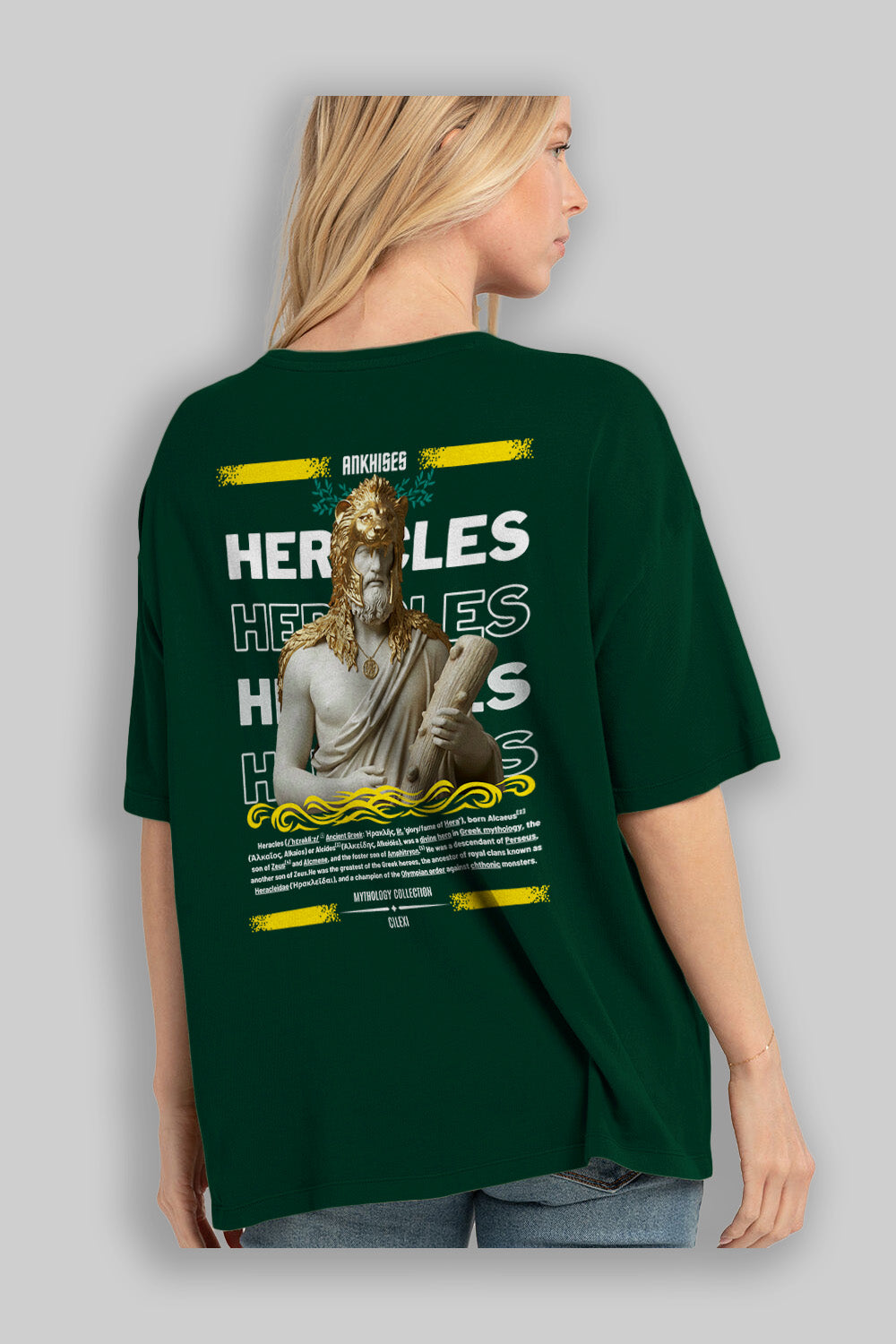 Heracles 1 Arka Baskılı Oversize t-shirt Erkek Kadın %100 Pamuk Bisiklet Yaka tişort