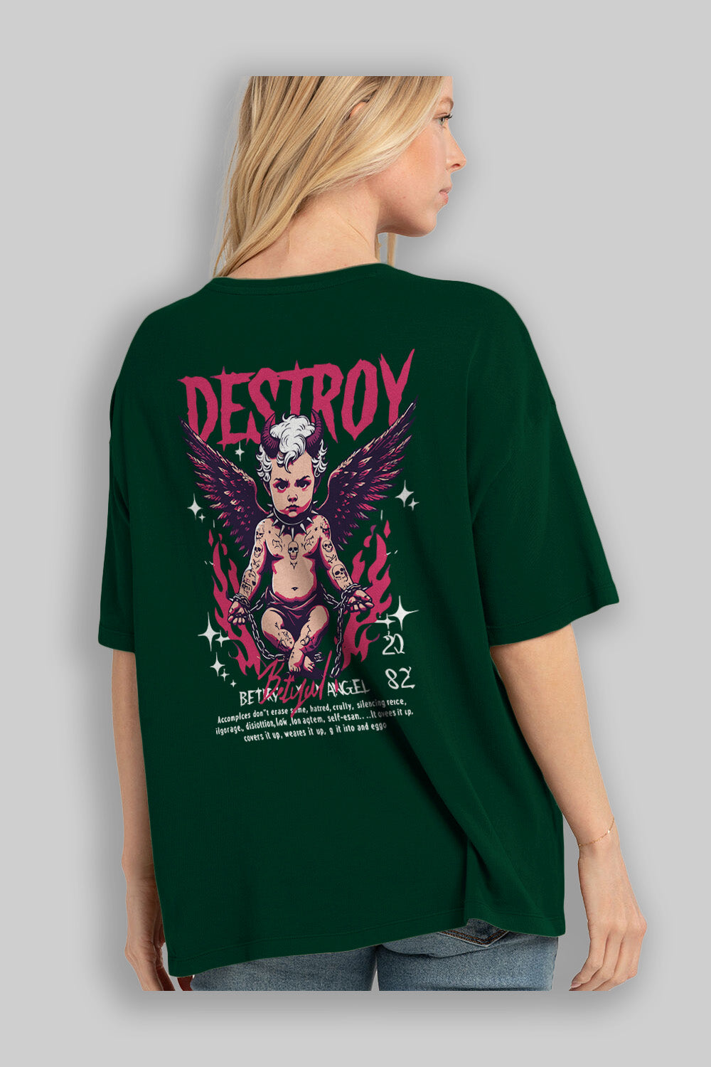 Destroy Arka Baskılı Oversize t-shirt Erkek Kadın %100 Pamuk Bisiklet Yaka tişort