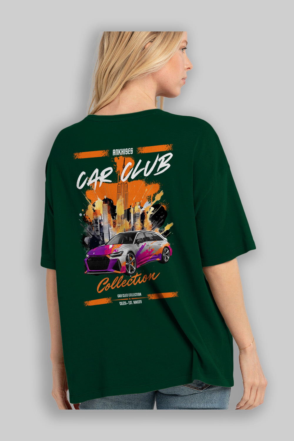 Araba Club Serisi 3 Baskılı Oversize t-shirt Erkek Kadın %100 Pamuk Bisiklet Yaka tişort