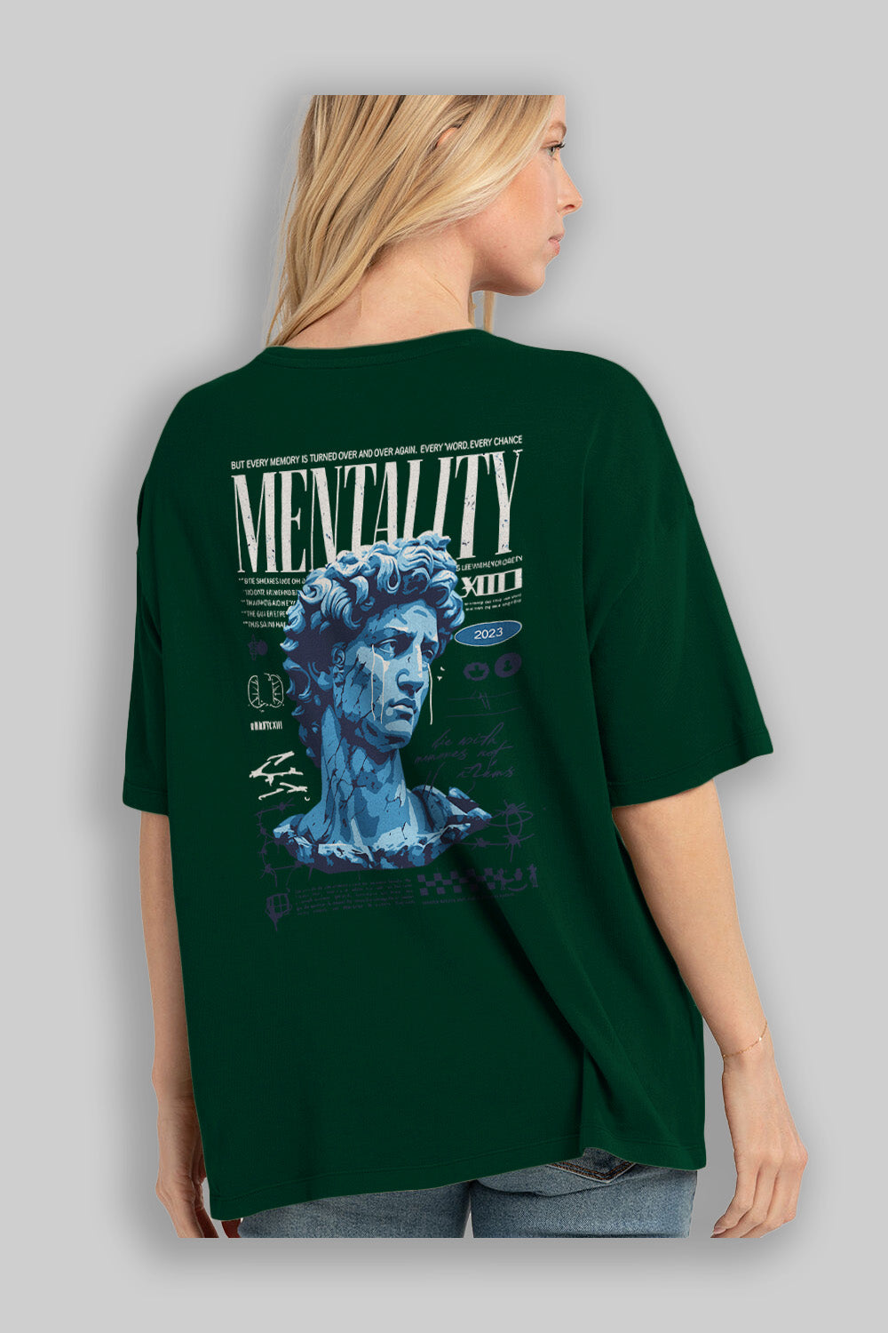 Mentality 2 Arka Baskılı Oversize t-shirt Erkek Kadın %100 Pamuk Bisiklet Yaka tişort