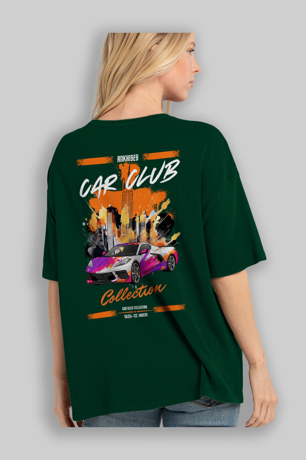 Araba Club Serisi 21 Baskılı Oversize t-shirt Erkek Kadın %100 Pamuk Bisiklet Yaka tişort
