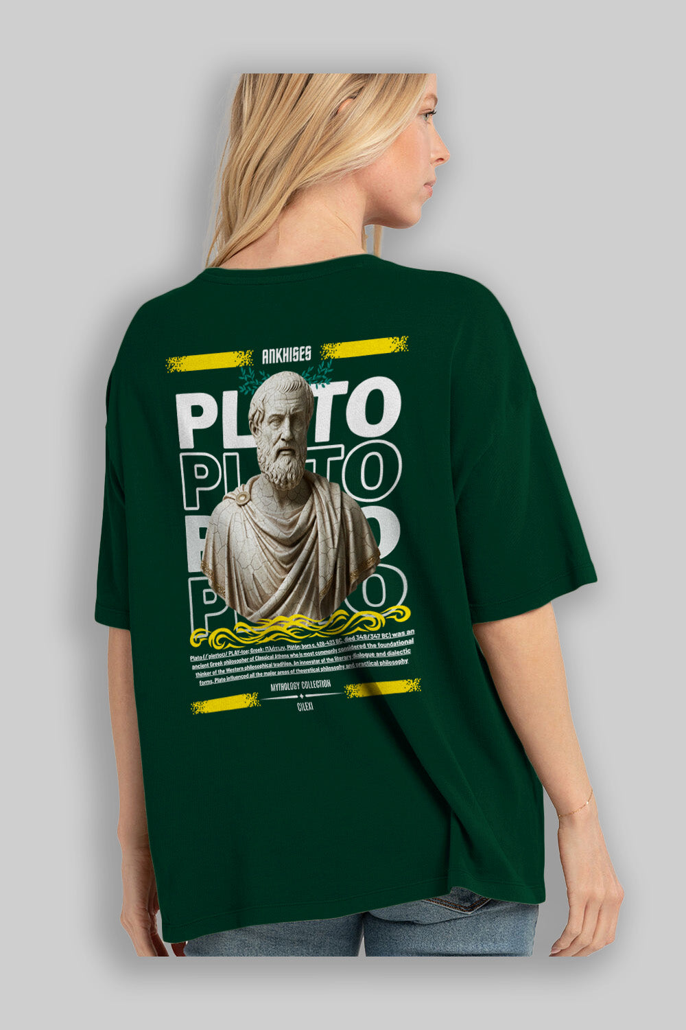 Plato 1 Arka Baskılı Oversize t-shirt Erkek Kadın %100 Pamuk Bisiklet Yaka tişort