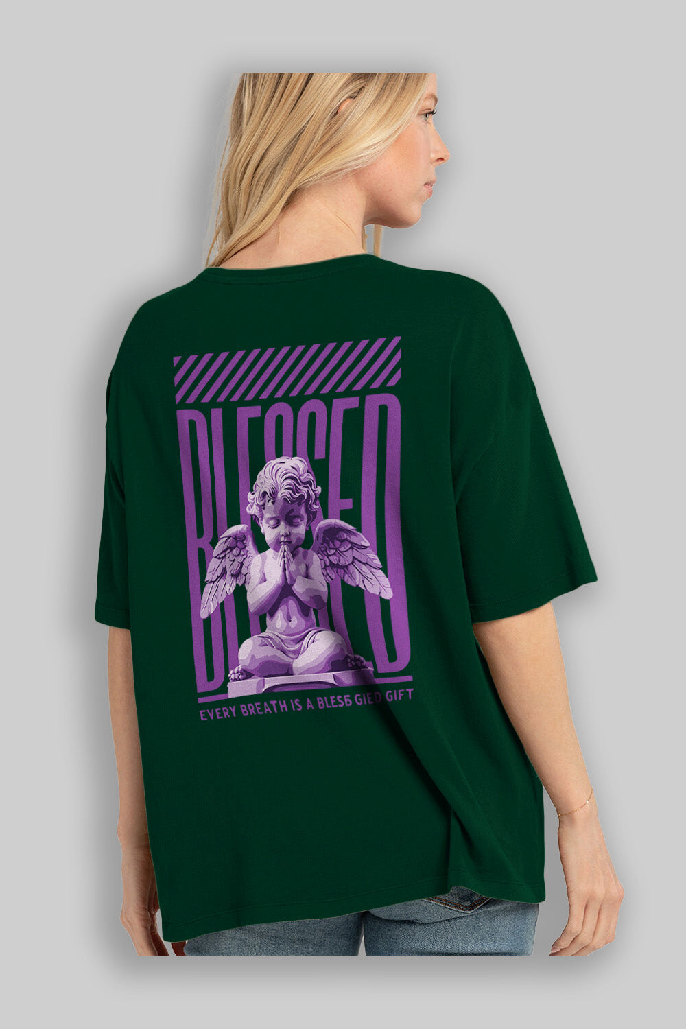 Blessed Arka Baskılı Oversize t-shirt Erkek Kadın %100 Pamuk Bisiklet Yaka tişort