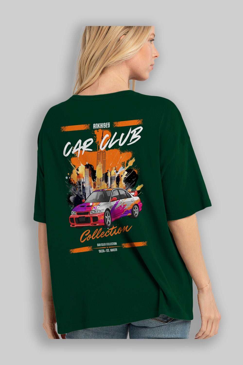Araba Club Serisi 29 Baskılı Oversize t-shirt Erkek Kadın %100 Pamuk Bisiklet Yaka tişort