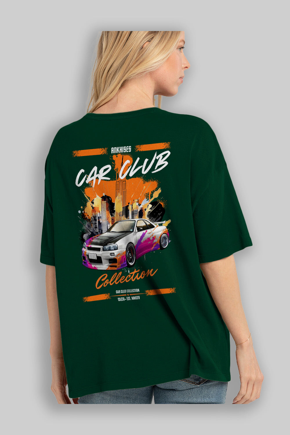 Araba Club Serisi 30 Baskılı Oversize t-shirt Erkek Kadın %100 Pamuk Bisiklet Yaka tişort