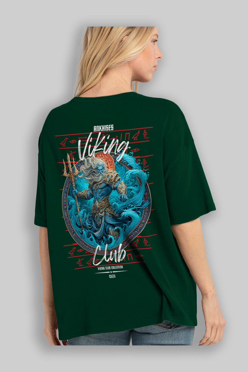 Njord Arka Baskılı Oversize t-shirt Erkek Kadın %100 Pamuk Bisiklet Yaka tişort