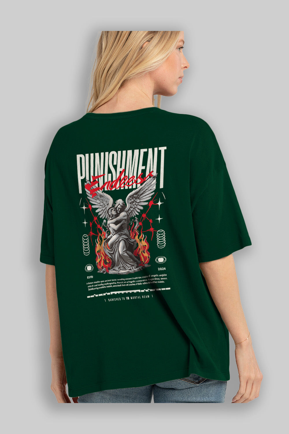 Punishment Endeess Arka Baskılı Oversize t-shirt Erkek Kadın %100 Pamuk Bisiklet Yaka tişort