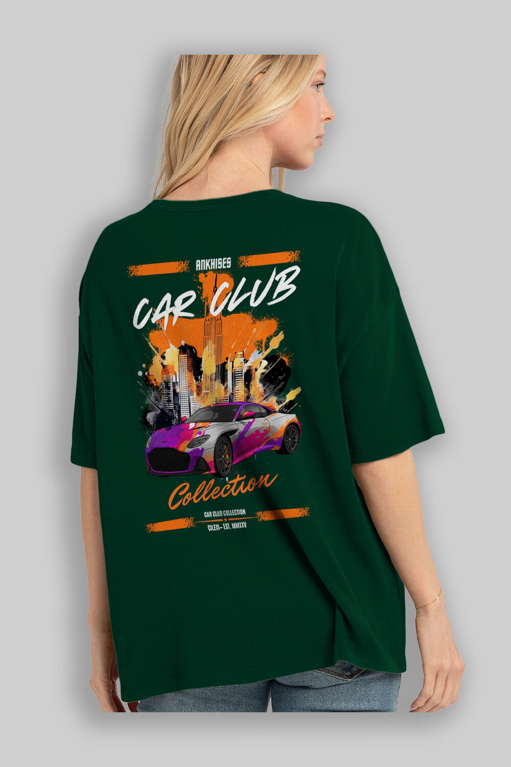 Araba Club Serisi 11 Baskılı Oversize t-shirt Erkek Kadın %100 Pamuk Bisiklet Yaka tişort
