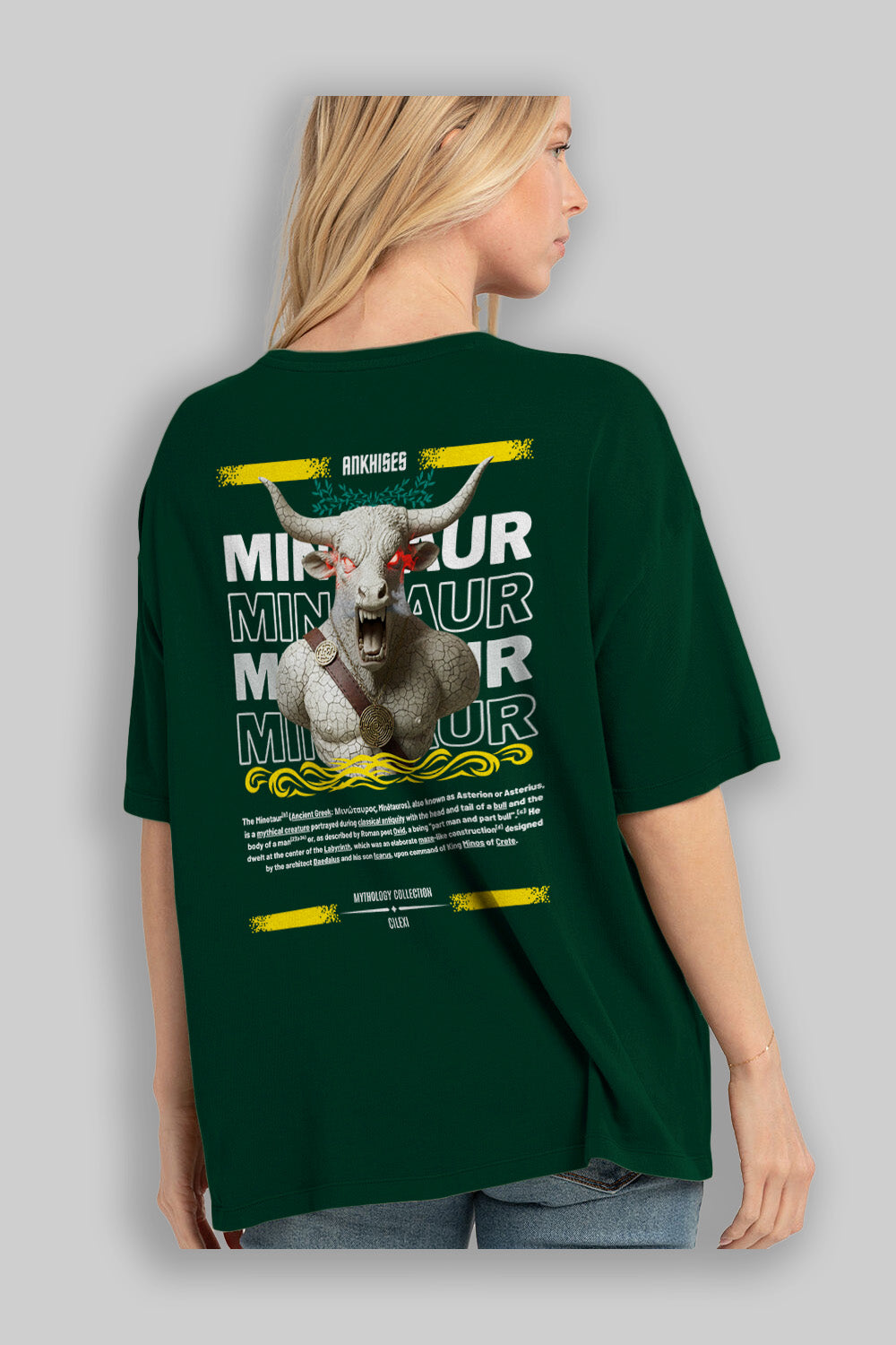 Minotaur 2 Arka Baskılı Oversize t-shirt Erkek Kadın %100 Pamuk Bisiklet Yaka tişort