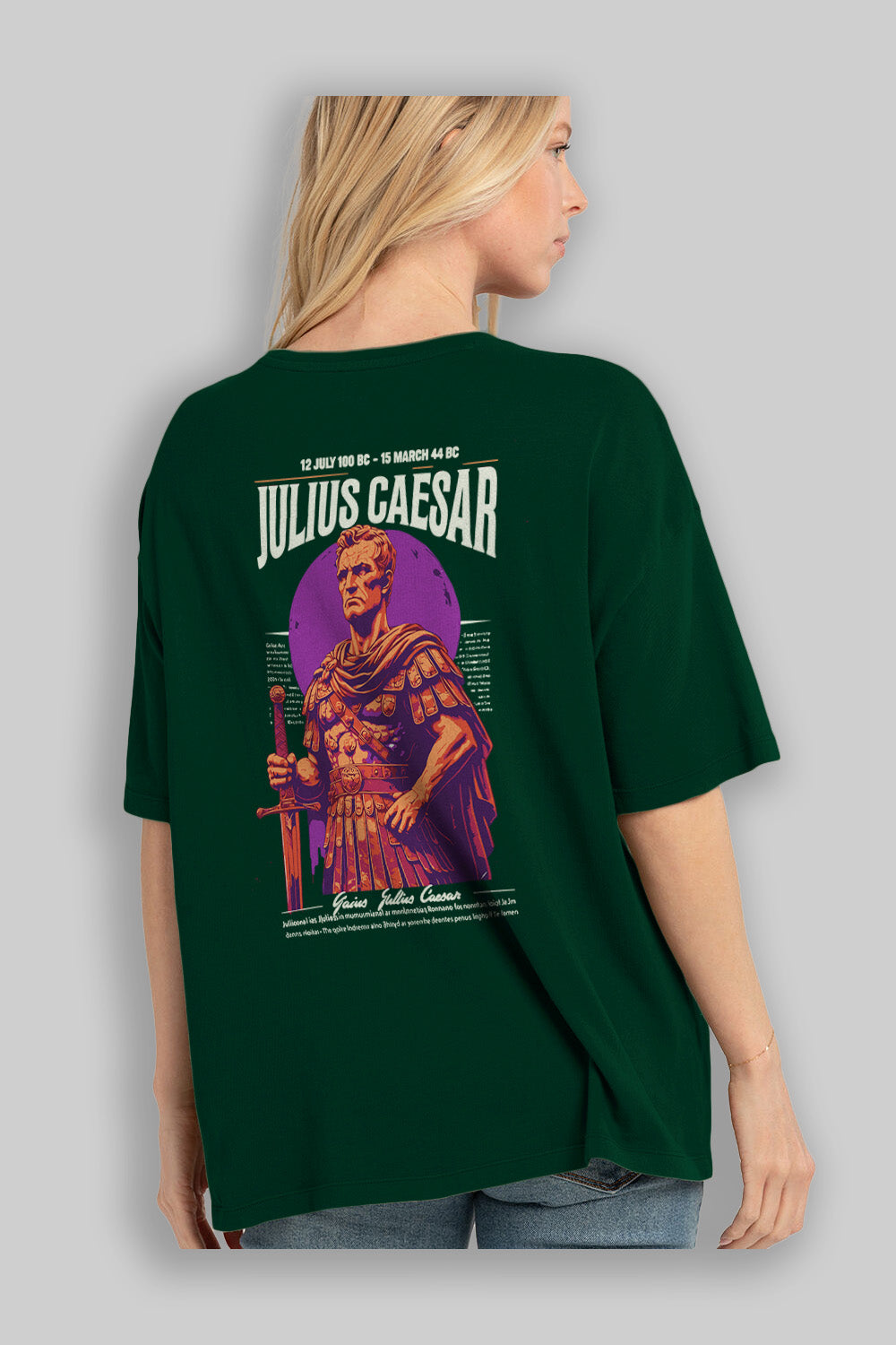 Julius Caesar Arka Baskılı Oversize t-shirt Erkek Kadın %100 Pamuk Bisiklet Yaka tişort