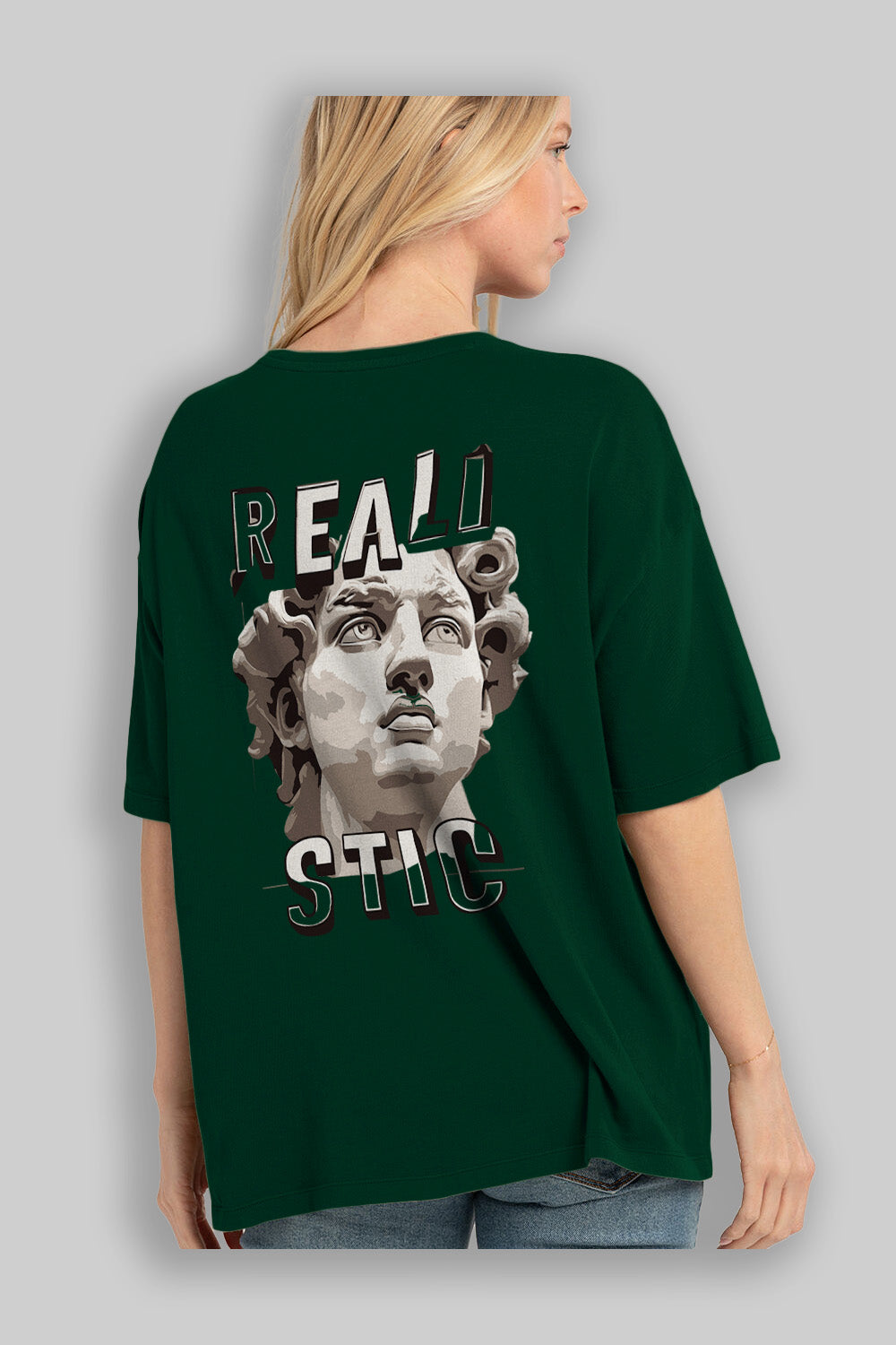 Realistic Arka Baskılı Oversize t-shirt Erkek Kadın %100 Pamuk Bisiklet Yaka tişort
