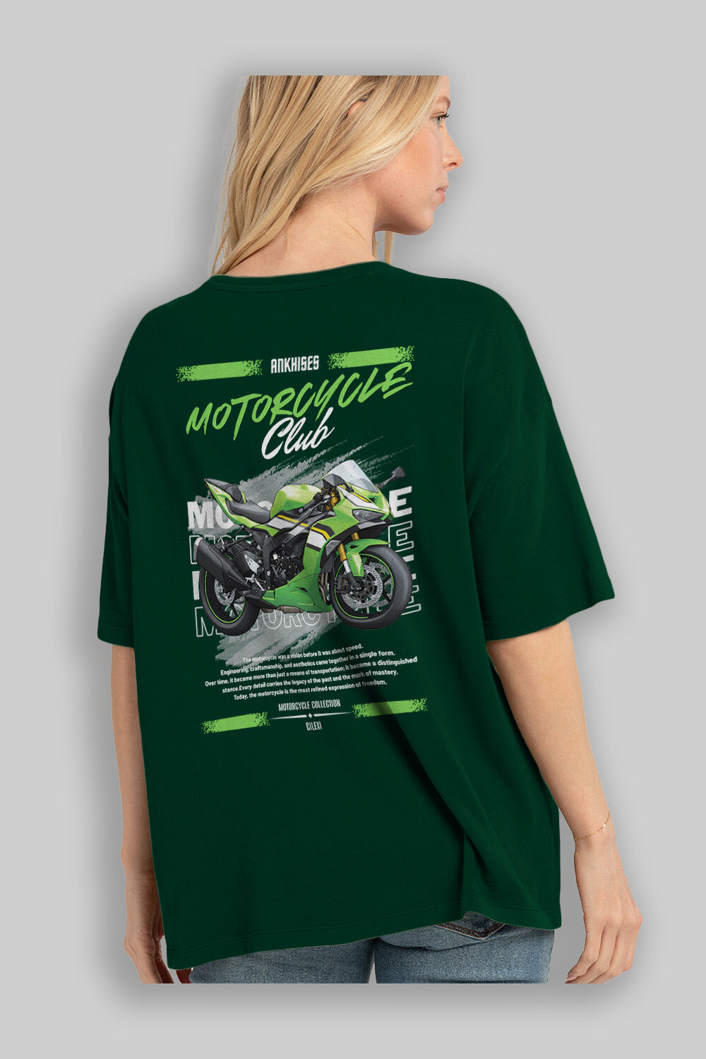Motosiklet Serisi 15 Arka Baskılı Oversize t-shirt Erkek Kadın %100 Pamuk Bisiklet Yaka tişort