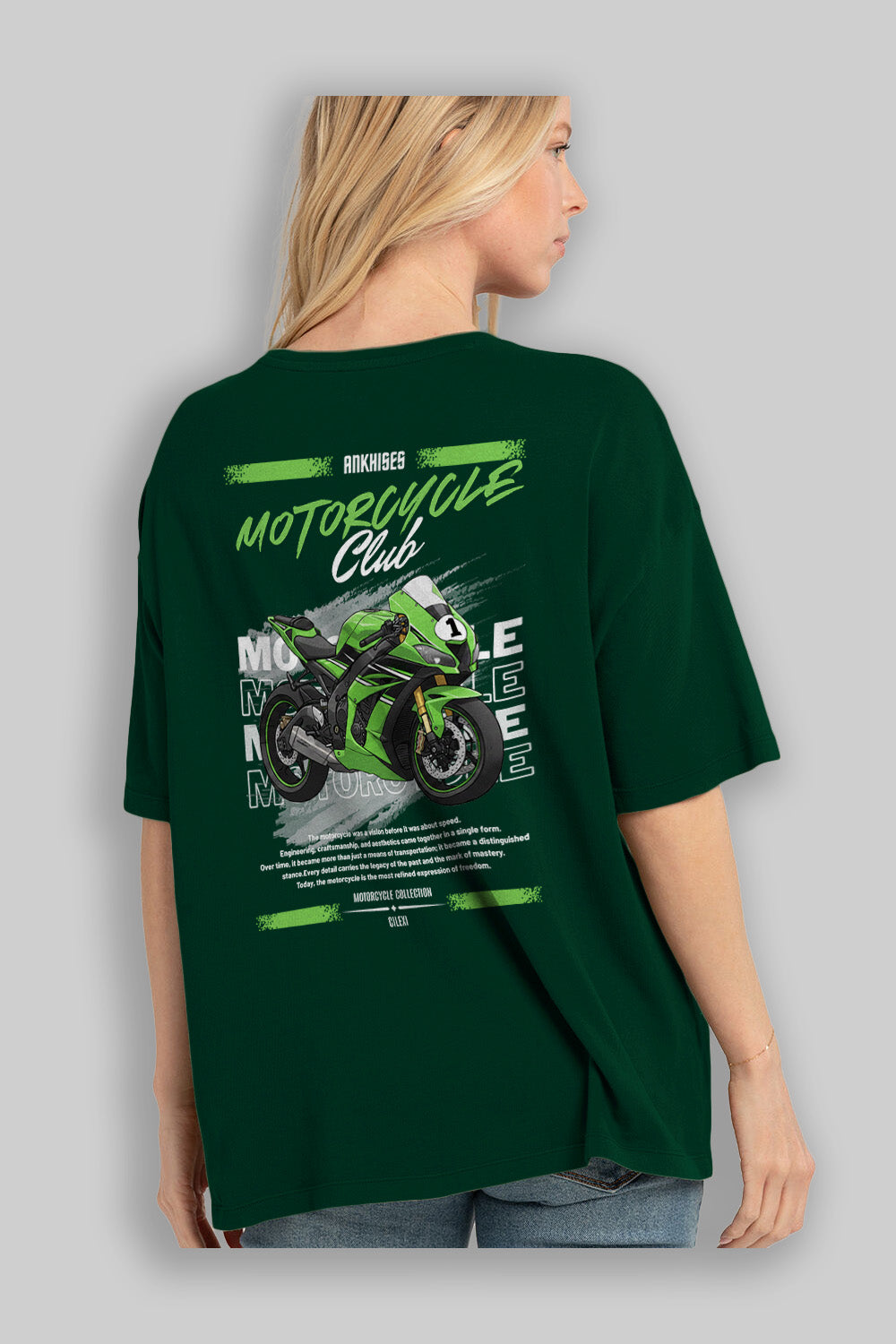 Motosiklet Serisi 6 Arka Baskılı Oversize t-shirt Erkek Kadın %100 Pamuk Bisiklet Yaka tişort