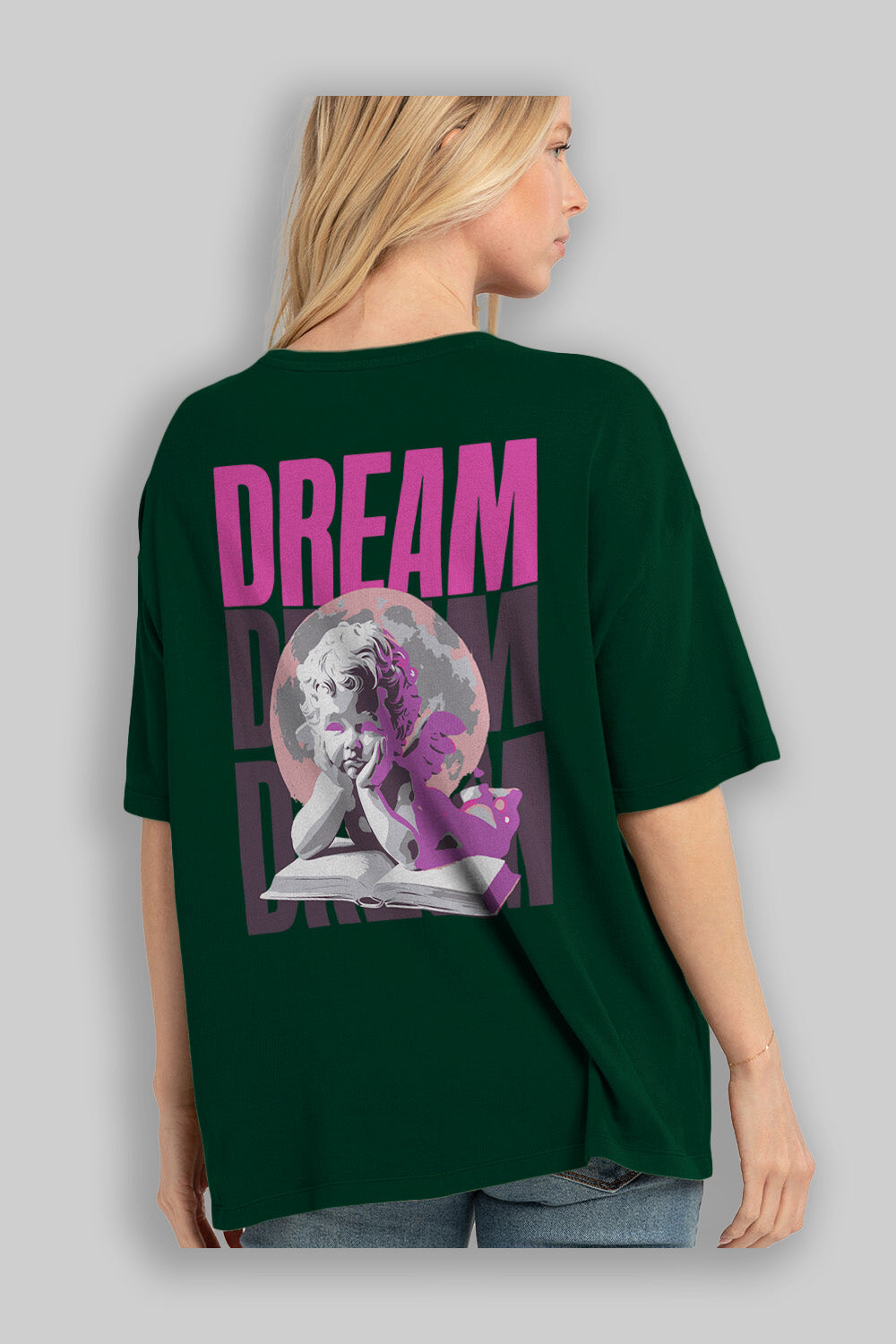 Dream Angel Arka Baskılı Oversize t-shirt Erkek Kadın %100 Pamuk Bisiklet Yaka tişort