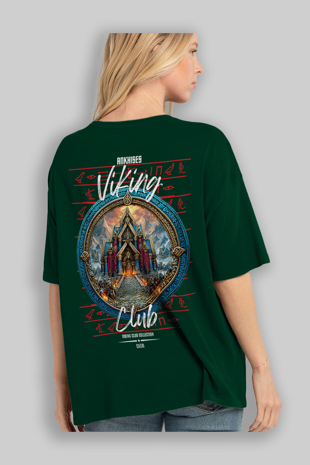 Valhalla Arka Baskılı Oversize t-shirt Erkek Kadın %100 Pamuk Bisiklet Yaka tişort