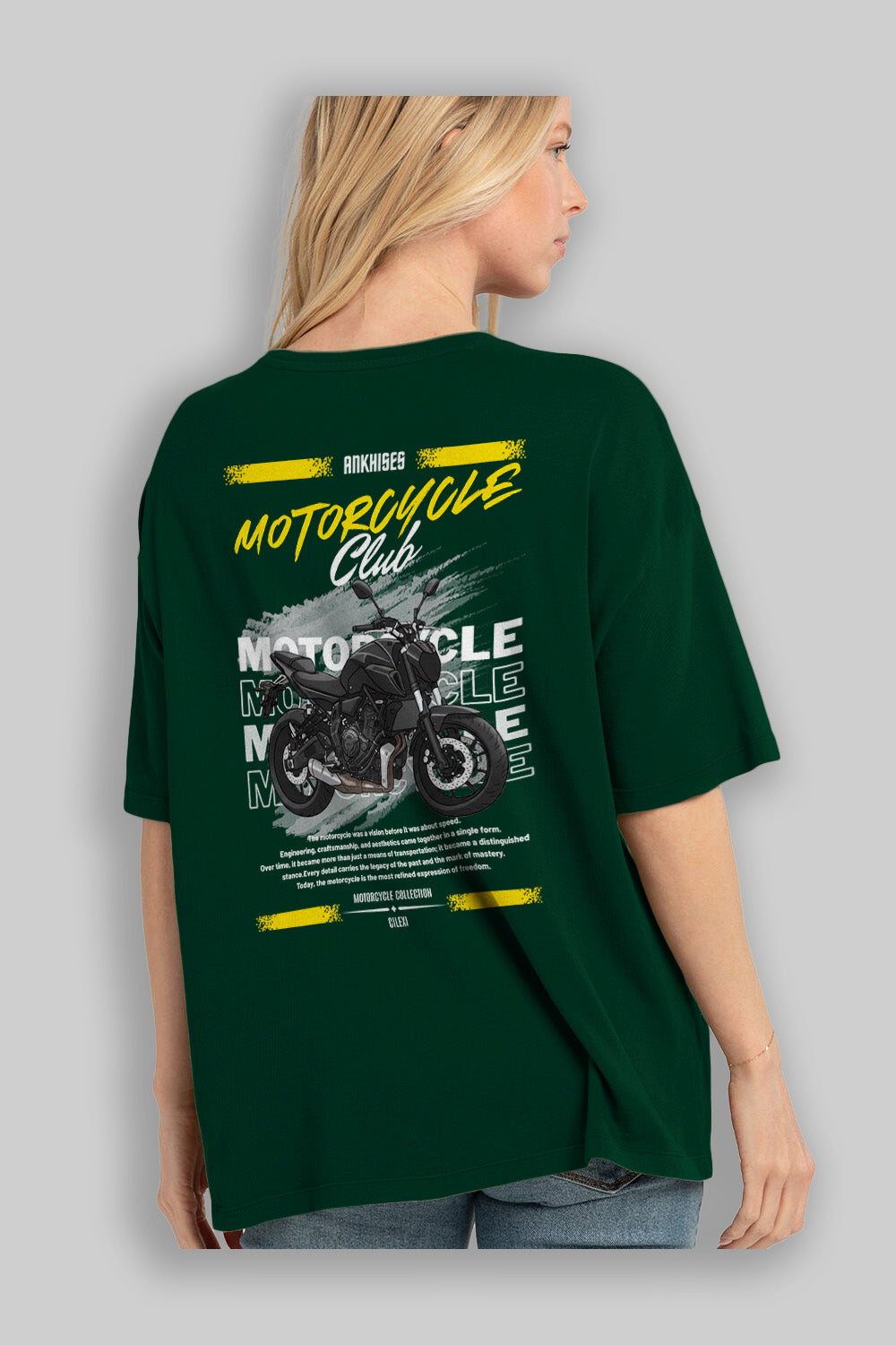 Motosiklet Serisi 20 Arka Baskılı Oversize t-shirt Erkek Kadın %100 Pamuk Bisiklet Yaka tişort