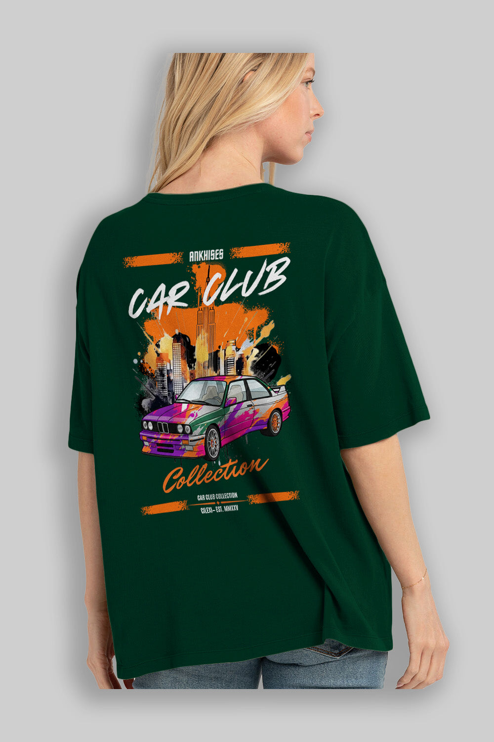 Araba Club Serisi 15 Baskılı Oversize t-shirt Erkek Kadın %100 Pamuk Bisiklet Yaka tişort
