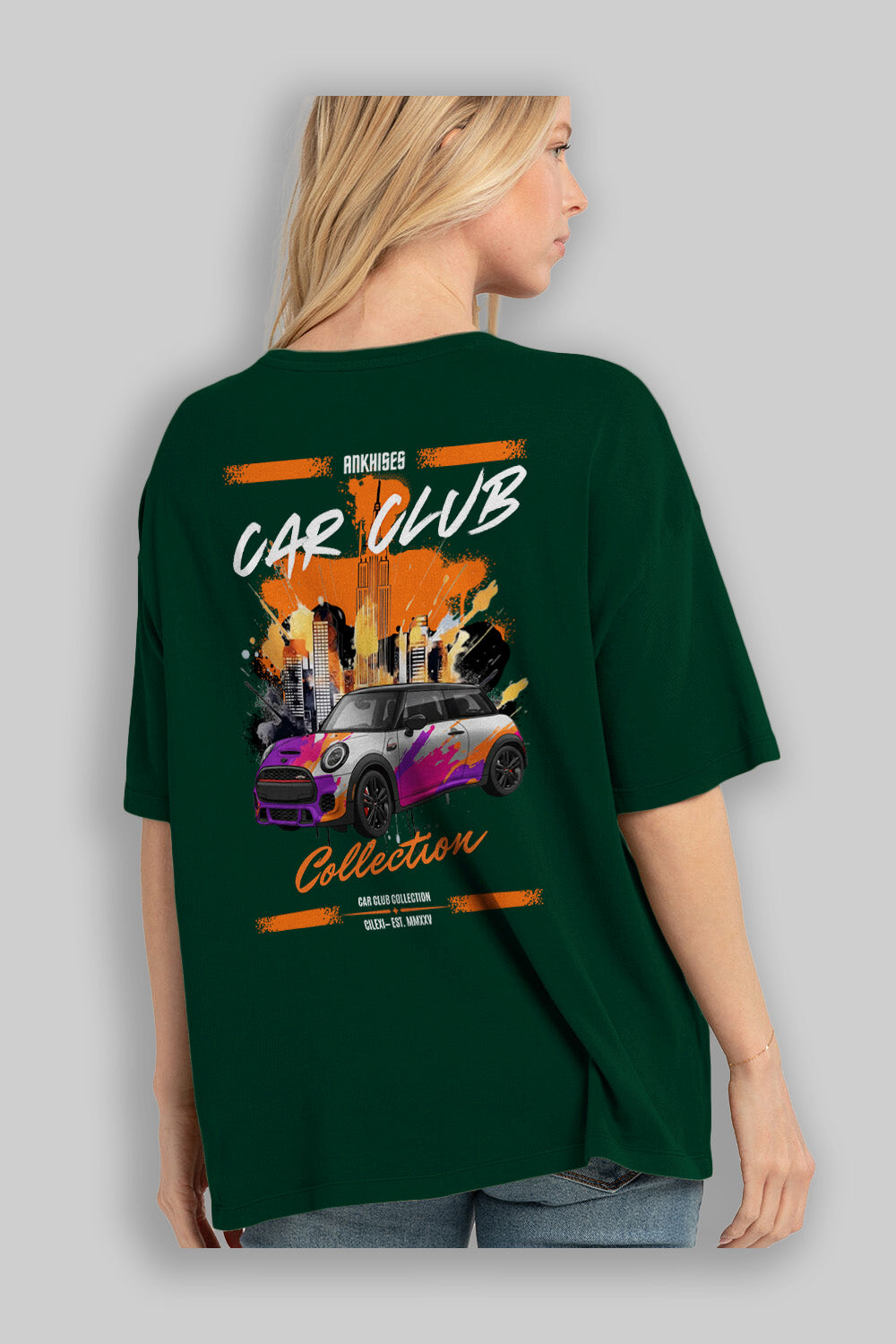 Araba Club Serisi 10 Baskılı Oversize t-shirt Erkek Kadın %100 Pamuk Bisiklet Yaka tişort