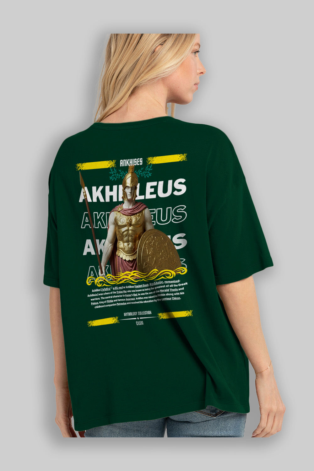 Akhilleus 1 Arka Baskılı Oversize t-shirt Erkek Kadın %100 Pamuk Bisiklet Yaka tişort
