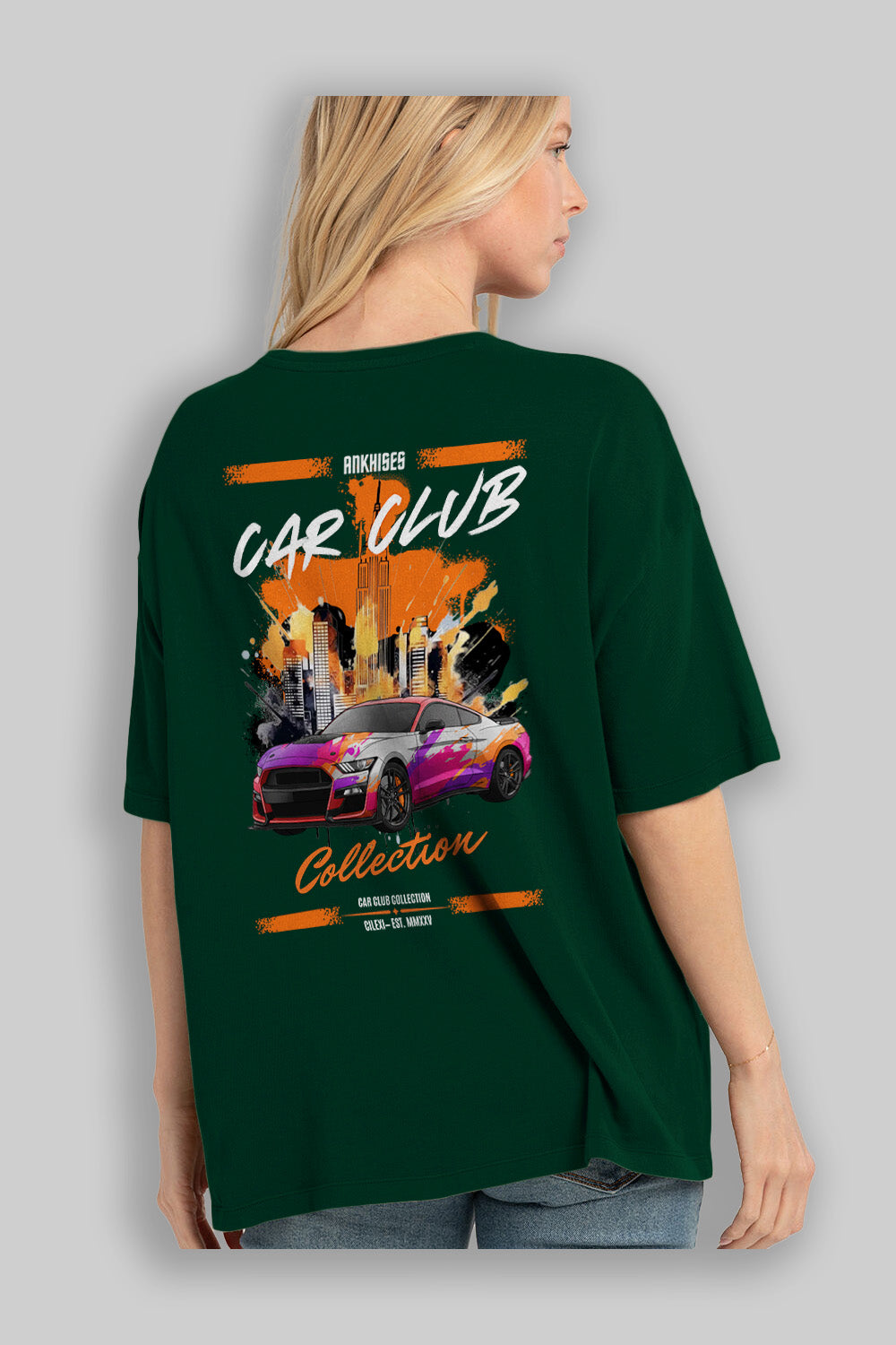 Araba Club Serisi 24 Baskılı Oversize t-shirt Erkek Kadın %100 Pamuk Bisiklet Yaka tişort