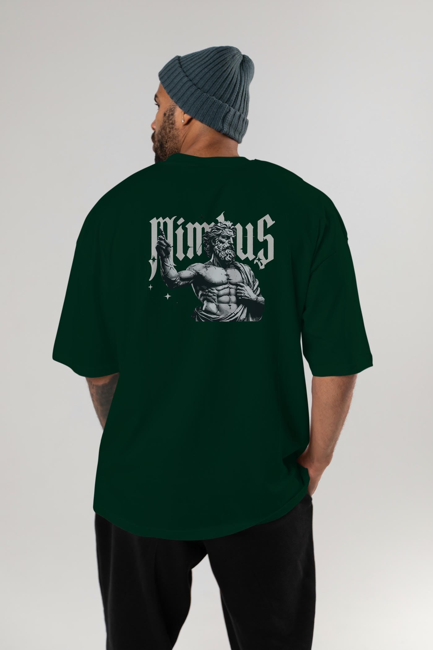 Mimbus Zeus Arka Baskılı Oversize t-shirt Erkek Kadın %100 Pamuk Bisiklet Yaka tişort