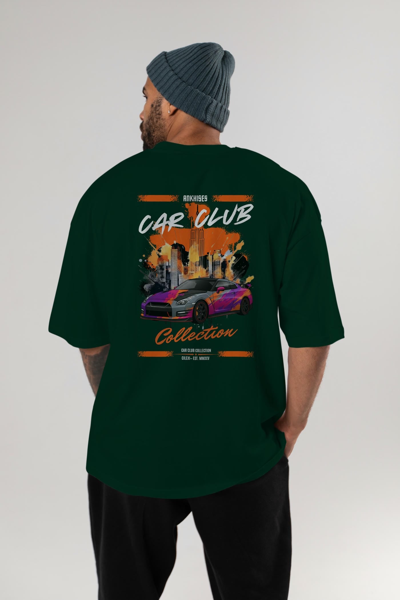 Araba Club Serisi 31 Baskılı Oversize t-shirt Erkek Kadın %100 Pamuk Bisiklet Yaka tişort