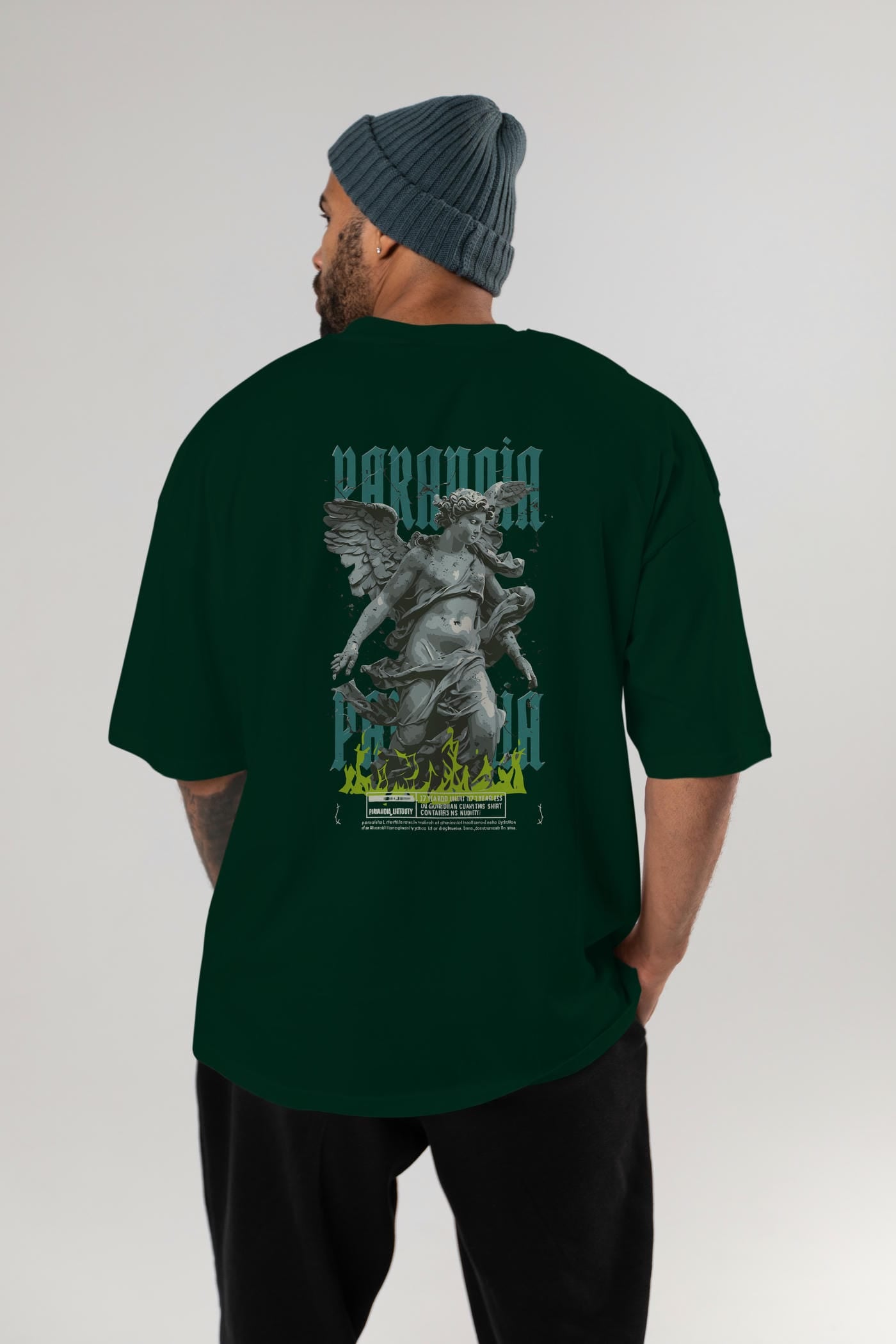 Paranoia Arka Baskılı Oversize t-shirt Erkek Kadın %100 Pamuk Bisiklet Yaka tişort