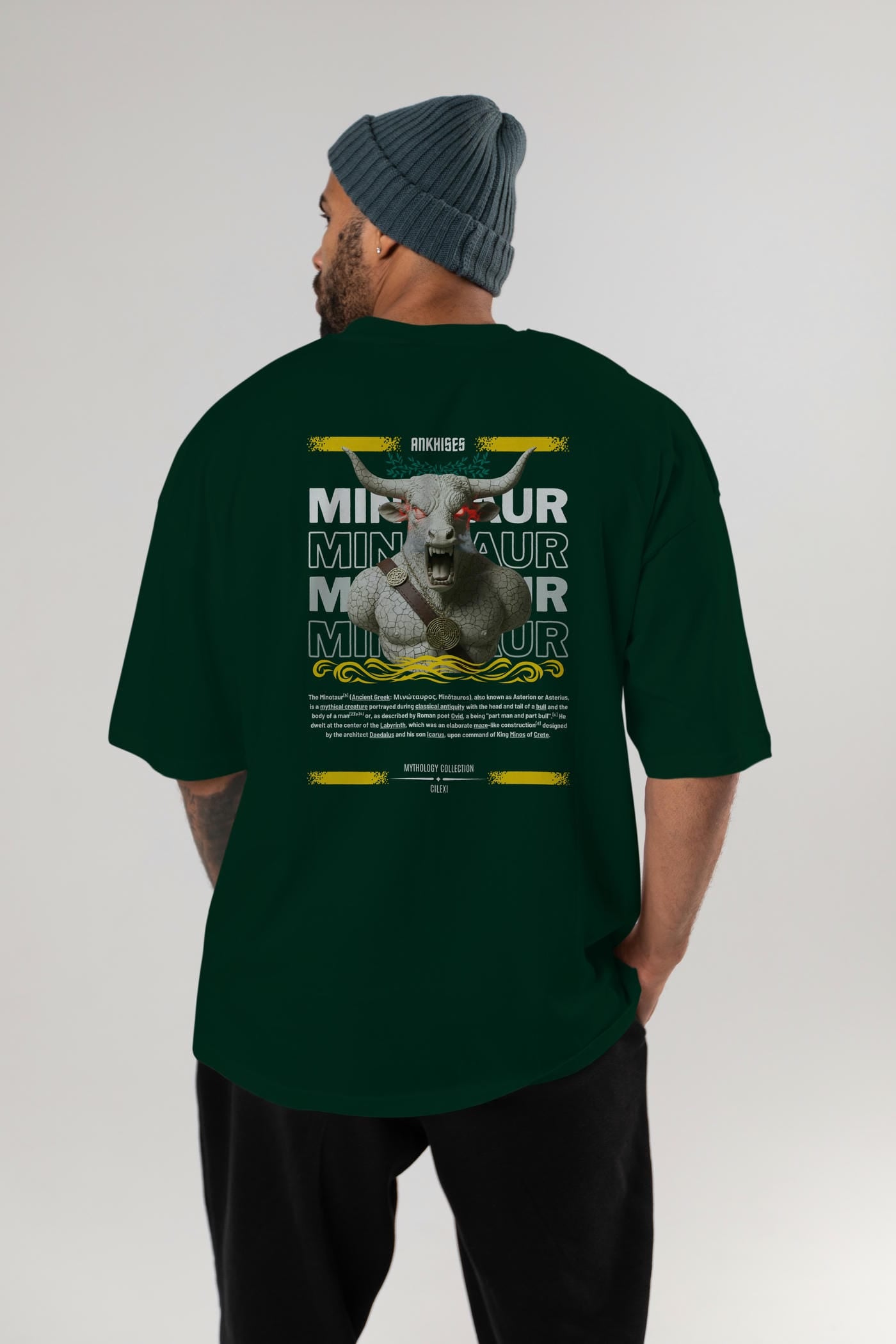 Minotaur 2 Arka Baskılı Oversize t-shirt Erkek Kadın %100 Pamuk Bisiklet Yaka tişort
