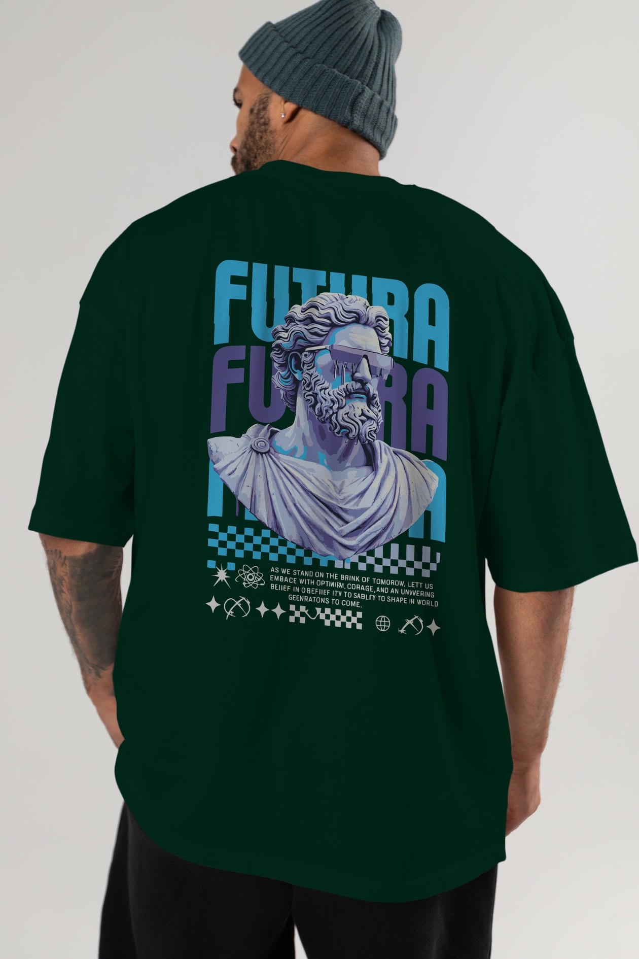 Futura Zeus Arka Baskılı Oversize t-shirt Erkek Kadın %100 Pamuk Bisiklet Yaka tişort