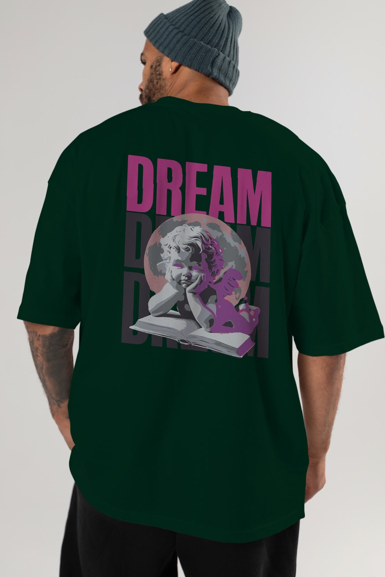 Dream Angel Arka Baskılı Oversize t-shirt Erkek Kadın %100 Pamuk Bisiklet Yaka tişort