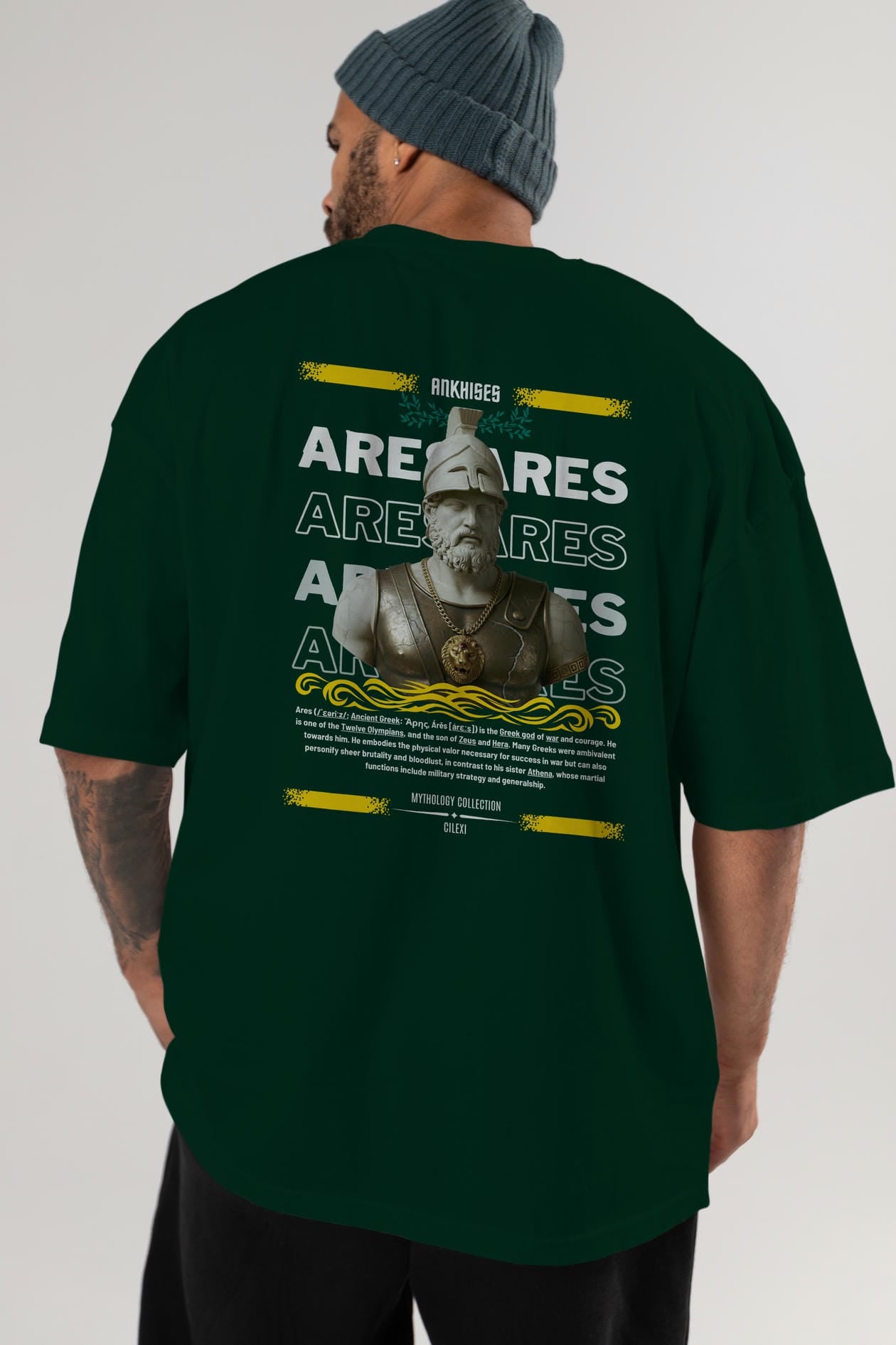 Ares 2 Arka Baskılı Oversize t-shirt Erkek Kadın %100 Pamuk Bisiklet Yaka tişort