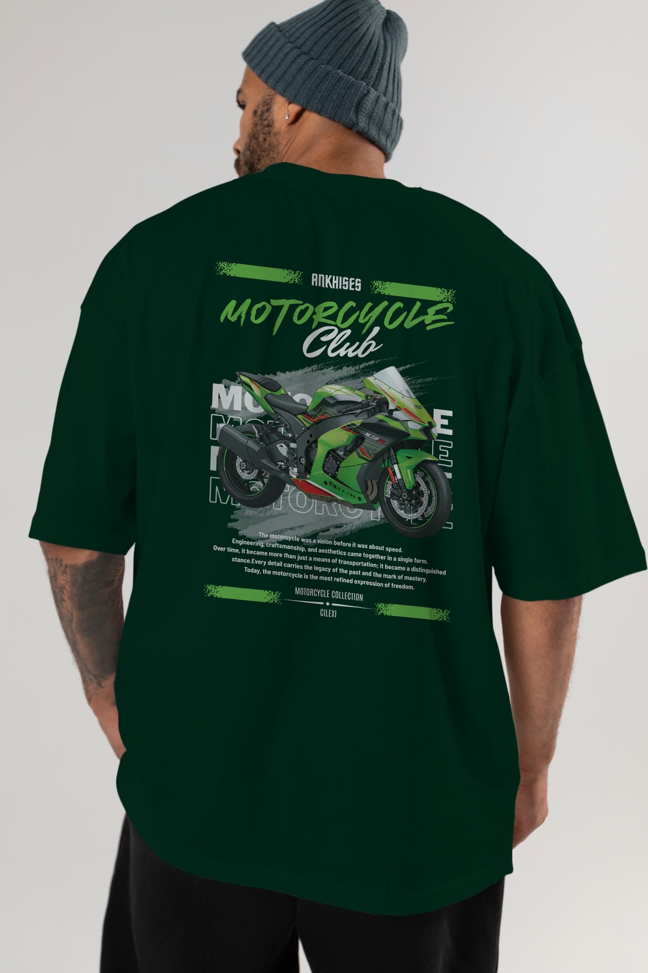 Motosiklet Serisi 14 Arka Baskılı Oversize t-shirt Erkek Kadın %100 Pamuk Bisiklet Yaka tişort