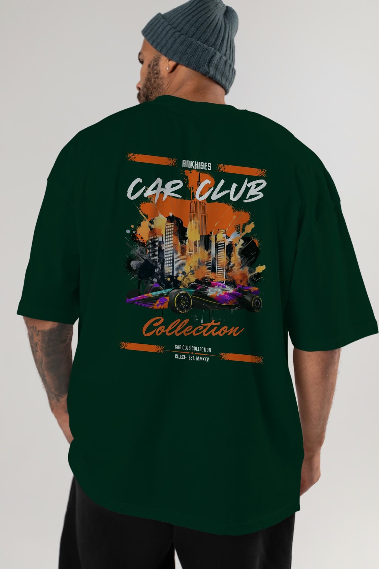 Araba Club Serisi 12 Baskılı Oversize t-shirt Erkek Kadın %100 Pamuk Bisiklet Yaka tişort
