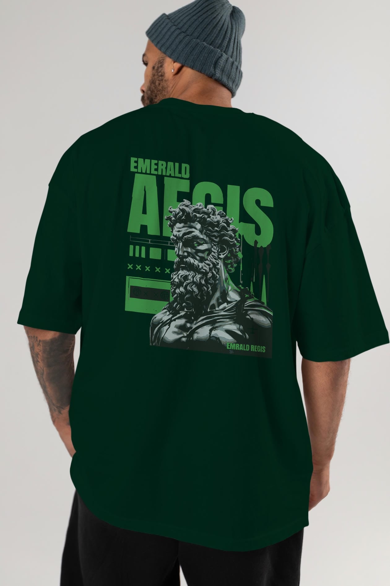 Emrald Regis Arka Baskılı Oversize t-shirt Erkek Kadın %100 Pamuk Bisiklet Yaka tişort
