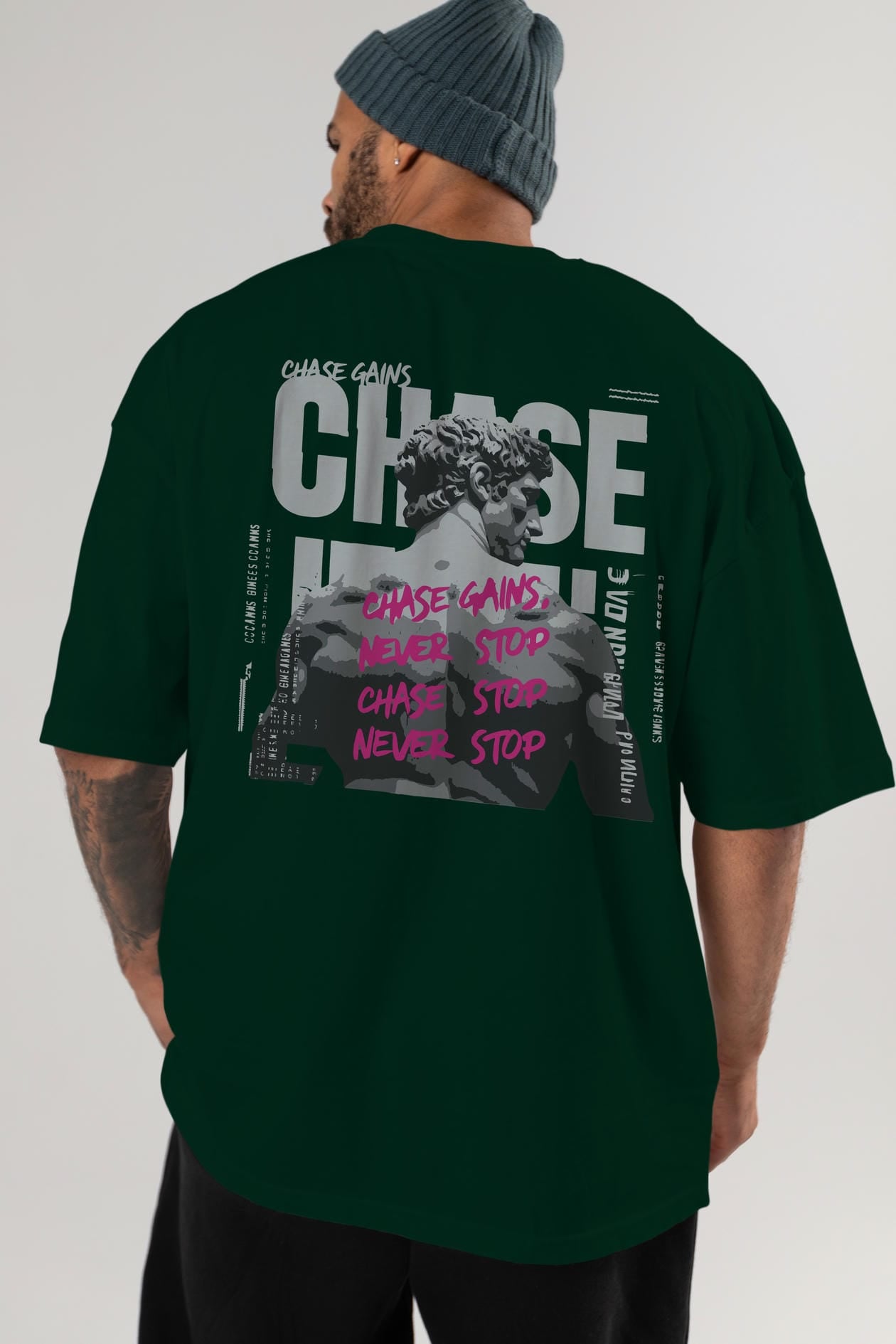 Chase Gains Arka Baskılı Oversize t-shirt Erkek Kadın %100 Pamuk Bisiklet Yaka tişort
