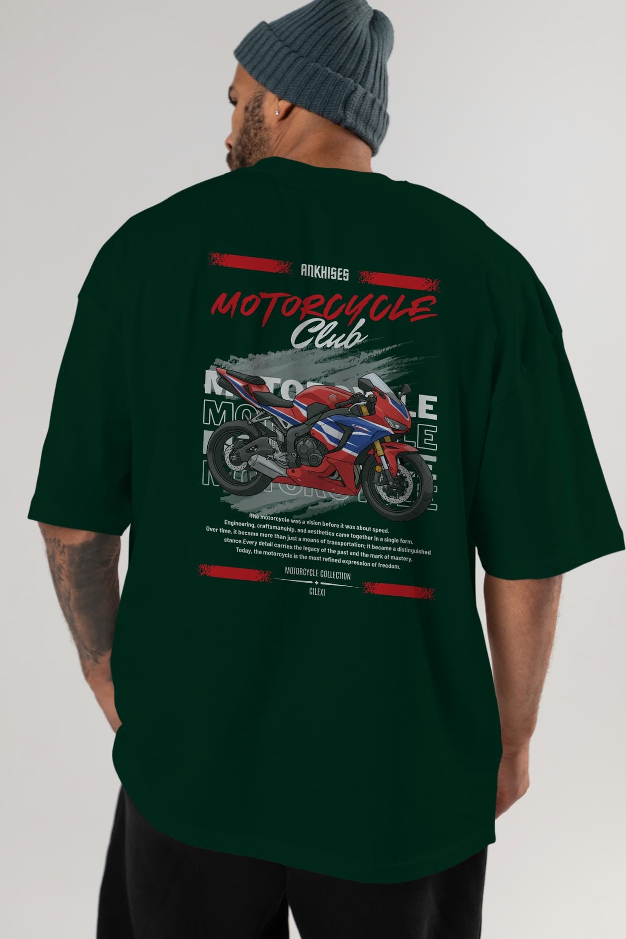 Motosiklet Serisi 25 Arka Baskılı Oversize t-shirt Erkek Kadın %100 Pamuk Bisiklet Yaka tişort