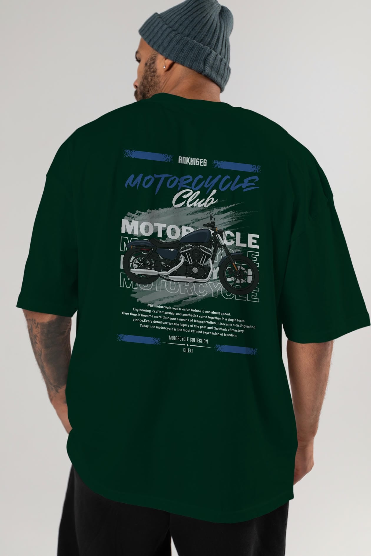 Motosiklet Serisi 30 Arka Baskılı Oversize t-shirt Erkek Kadın %100 Pamuk Bisiklet Yaka tişort