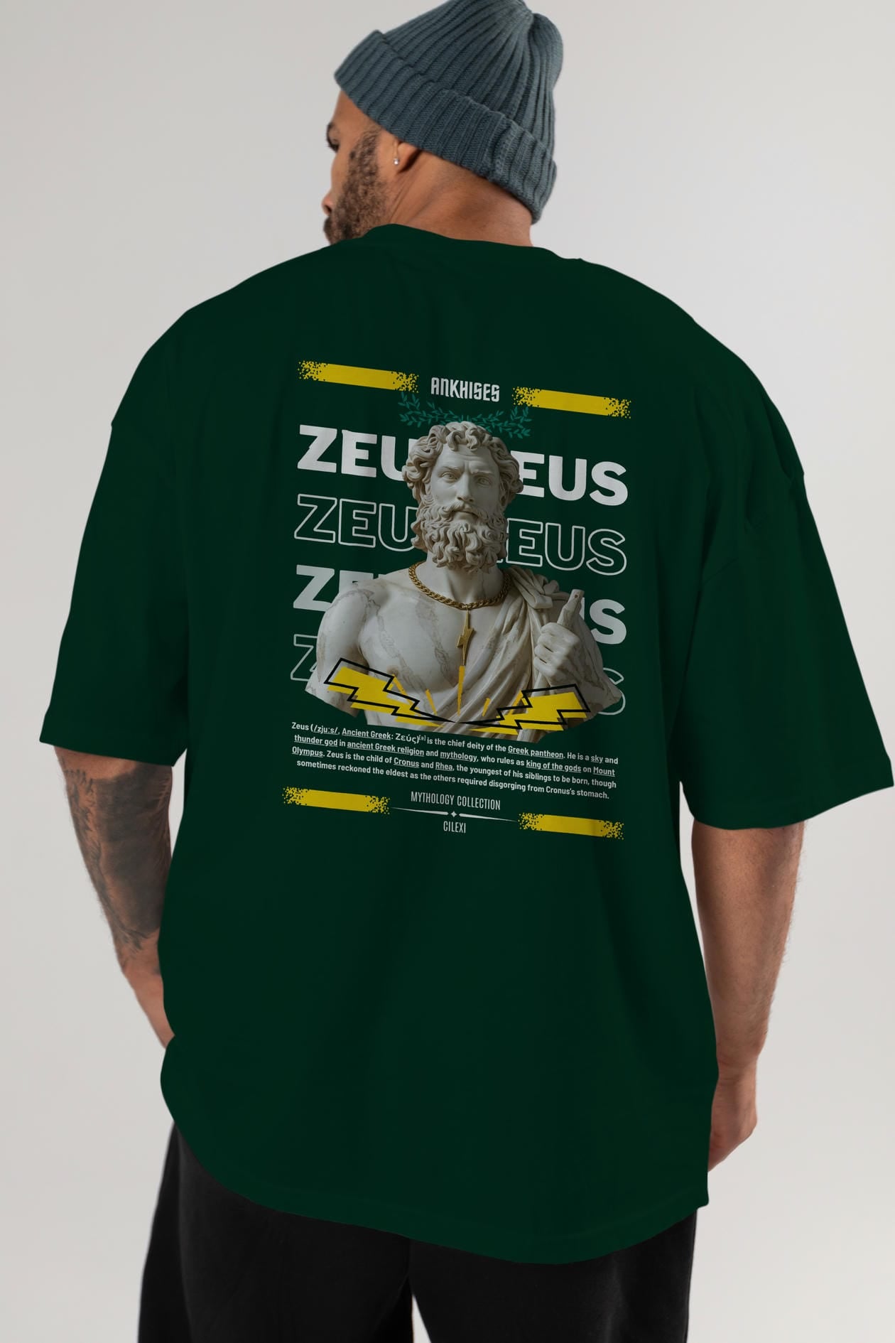 Zeus 4 Arka Baskılı Oversize t-shirt Erkek Kadın %100 Pamuk Bisiklet Yaka tişort