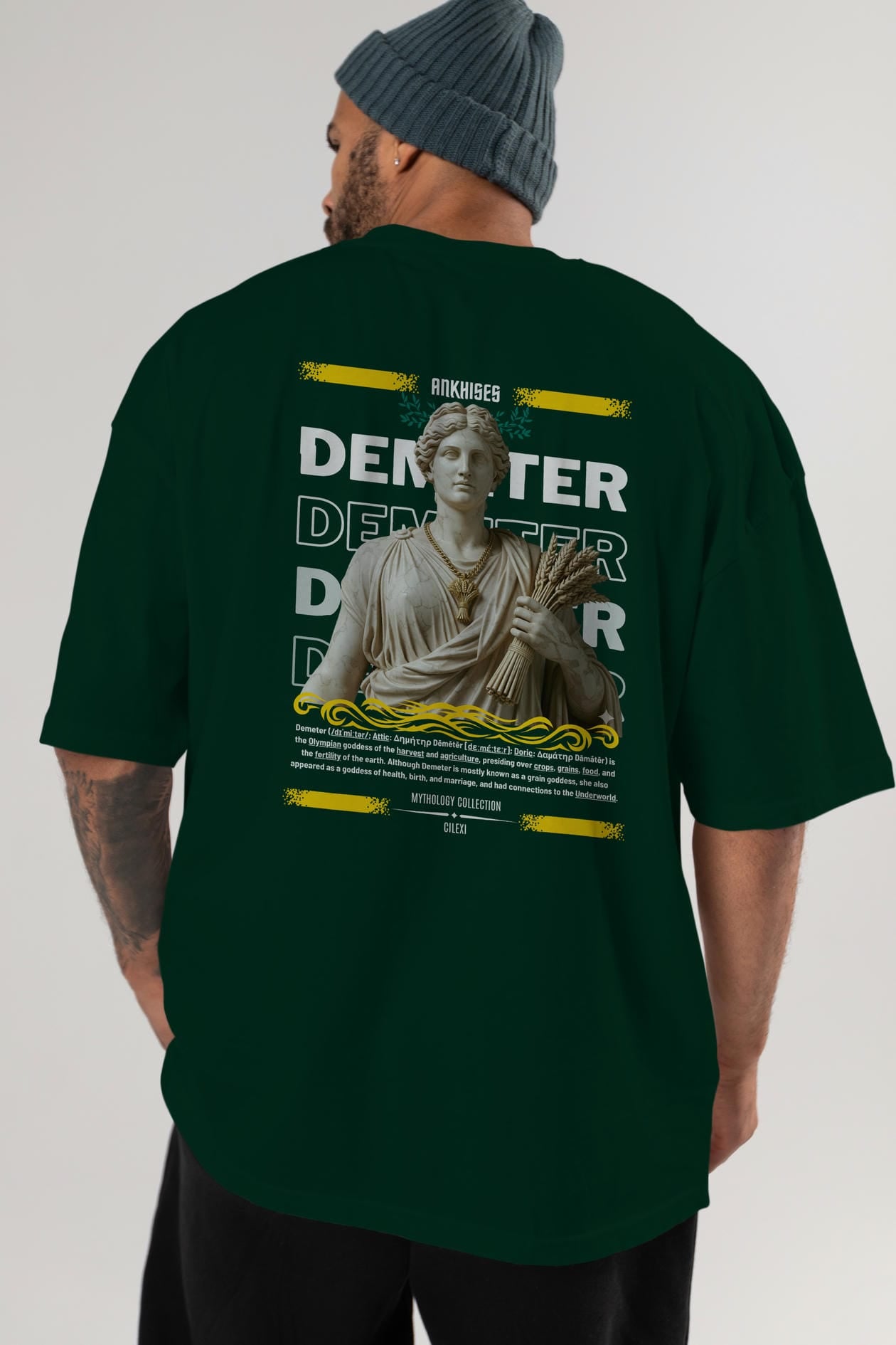 Demeter 1 Arka Baskılı Oversize t-shirt Erkek Kadın %100 Pamuk Bisiklet Yaka tişort