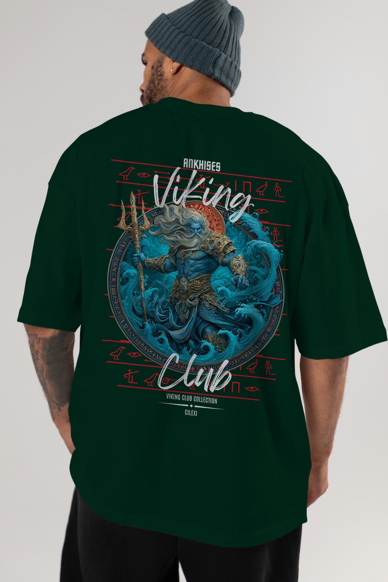 Njord Arka Baskılı Oversize t-shirt Erkek Kadın %100 Pamuk Bisiklet Yaka tişort