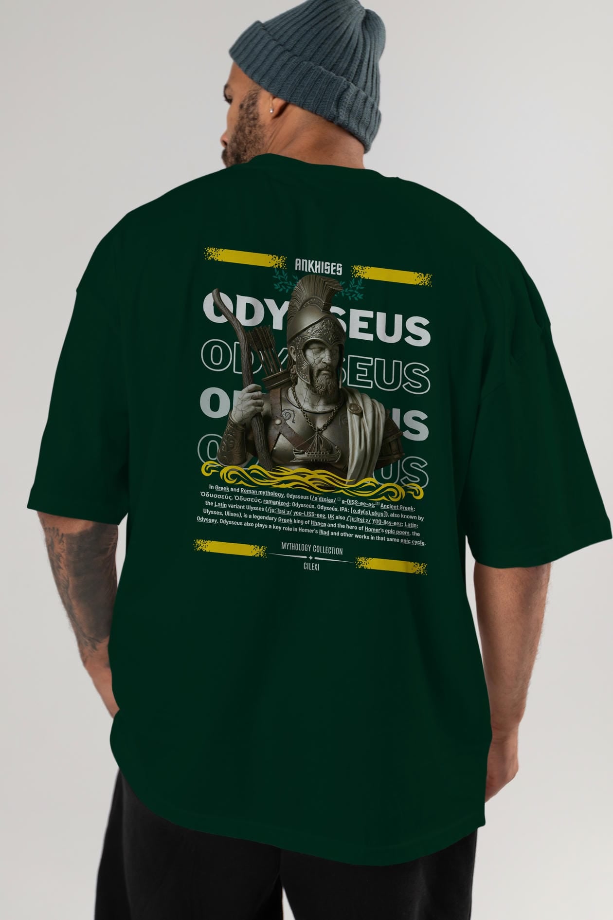 Odysseus 1 Arka Baskılı Oversize t-shirt Erkek Kadın %100 Pamuk Bisiklet Yaka tişort